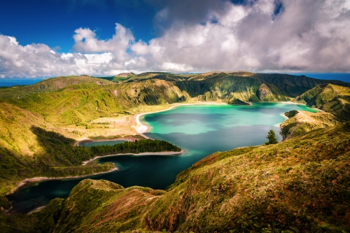 Panoramablick auf Lagoa Lago Fogo auf São Miguel