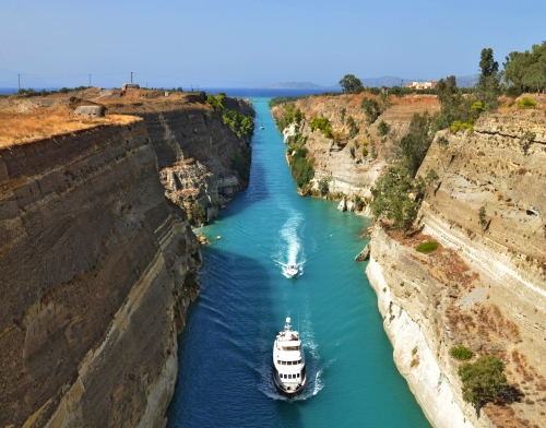 Boote auf dem Corinth Canal in Griechenland