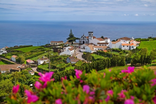 Beautiful view of the village in Nordeste against Atlantic Ocean, Sao Miguel Island, Azores, Portugal.