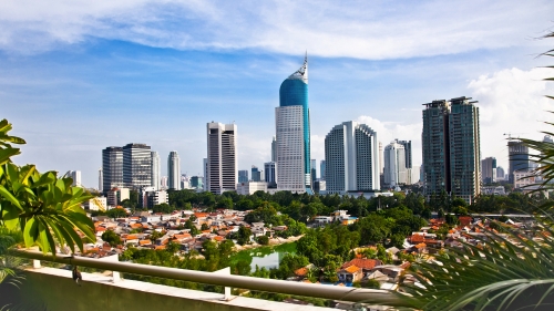 Panoramisches Stadtbild von Hauptstadt Indonesiens Jakarta