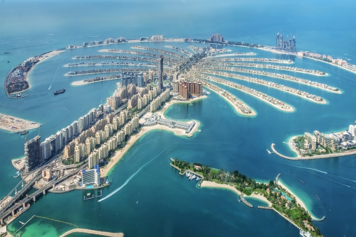 Luftbild von Palm Jumeirah Island in Dubai, Vereinigte Arabische Emirate