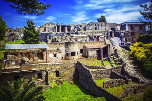 Panoramablick auf die antike Stadt von Pompeji in der Nähe von Neapel, Italien