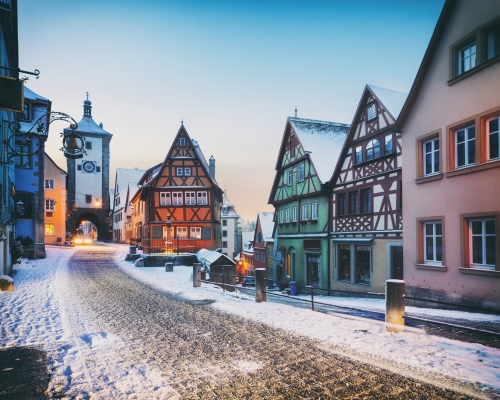 winterliches Rothenburg ob der Tauber in Bayern, Deutschland