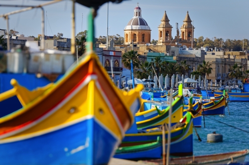 Luzzu anchored at the port of Marsaxlokk