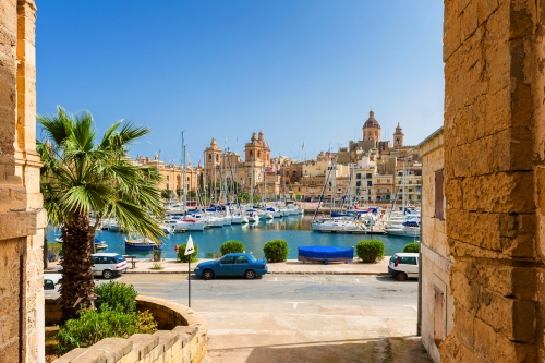 Street and Marina in Senglea, one of the Three Cities in the Grand Harbour area of Malta.