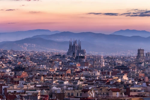 Sagrada Familia and panorama view of barcelona city,Spain