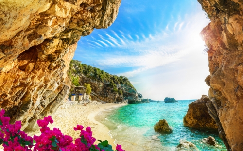 Beautiful view over the beach in Corfu, Pelion, Mylopotamos - Greece