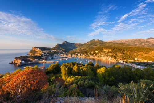 High Angle View on Port de Soller Mallorca at Sunset 