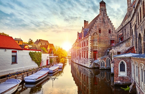 Bruges, Belgium. Medieval ancient houses made of old bricks