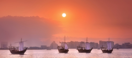 Traditional Arabic boats in Doha harbour, Qatar