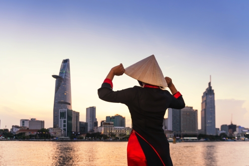 Ho Chi Minh City skyline and the Saigon River, Vietnam