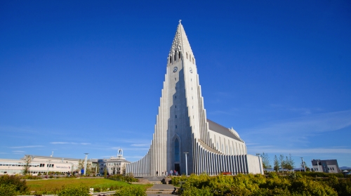 Beautiful super wide-angle aerial view of Reykjavik, Iceland