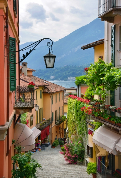 Picturesque small town street view in Lake Como Italy