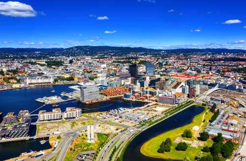 Luftaufnahme des Stadtteils Sentrum in Oslo