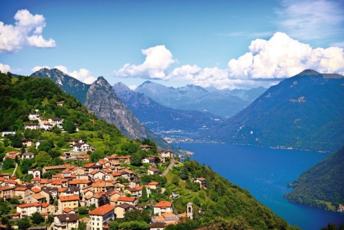 Lugano city with the view of lake Lugano