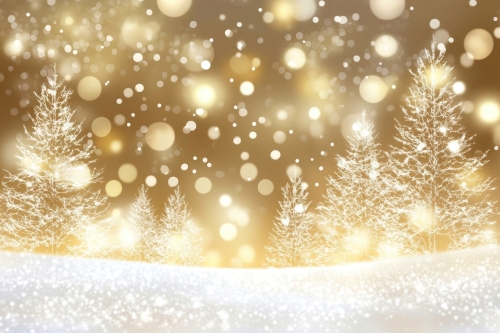 schneebedeckte Winterlichter auf goldenem Hintergrund