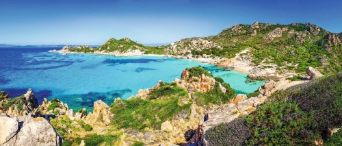 Beautiful coastline beach panorama in Maddalena islands, Italy