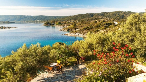 Sea view from apartment in the luxury hotel, Halkidiki, Greece