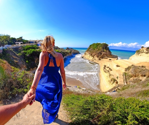 Frau, die Fotos am Kap Kaliakra, Bulgarien, Schwarzes Meer