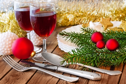 Weihnachten - Abendessen und Wein