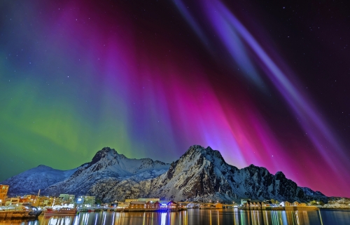 Nordlicht in Svolvaer, Norwegen