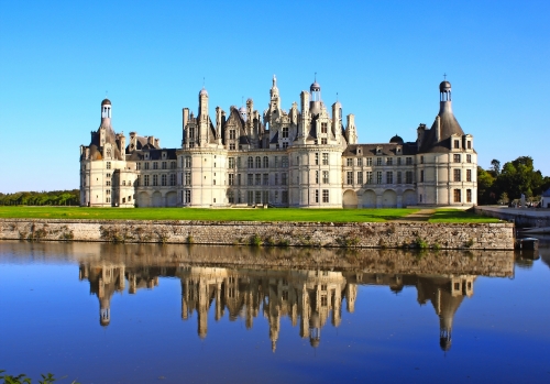 Chateau Chambord Schloss mit Reflexion, Loire-Tal, Frankreich